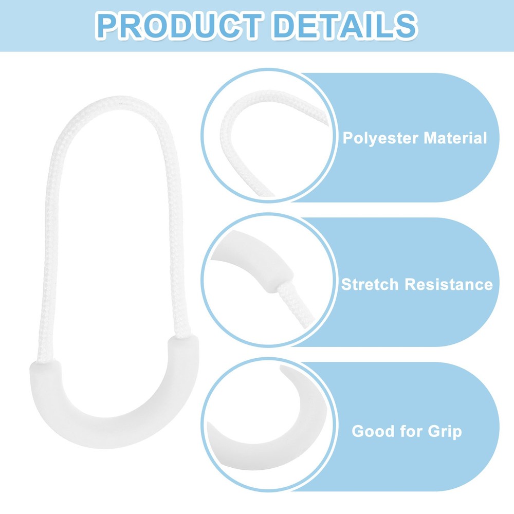 8Pcs U-Shape Zipper Pull Replacement Cord Extender, 63.5mm White