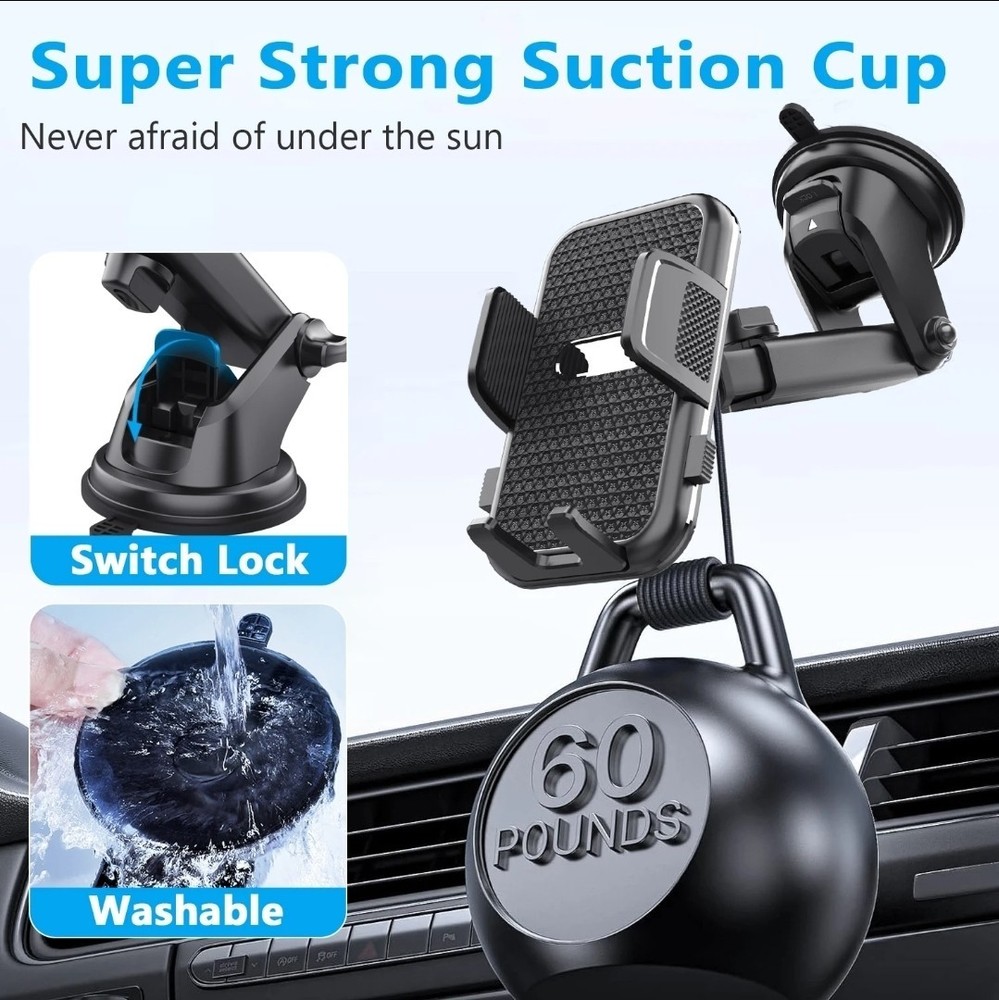 Car Phone Holder, Dashboard Windscreen Sturdy Suction Cup Mount, 360°Universal