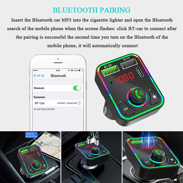 2x Car Bluetooth 5.0 Wireless MP3 Player FM Transmitter Adapter 2 USB Charger