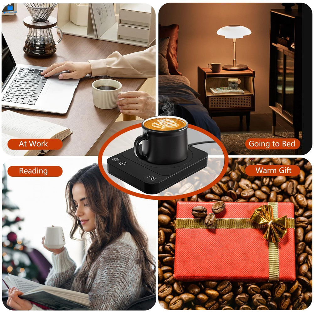 Mug Warmer, Coffee Warmer with 3 Temp Settings, 3.7D, C Black