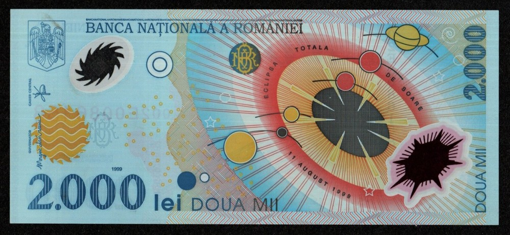 ROMANIA 2000 LEI BANKNOTE CURRENCY POLYMER 1999 COMMERATIVE NOTE - CRISP UNC