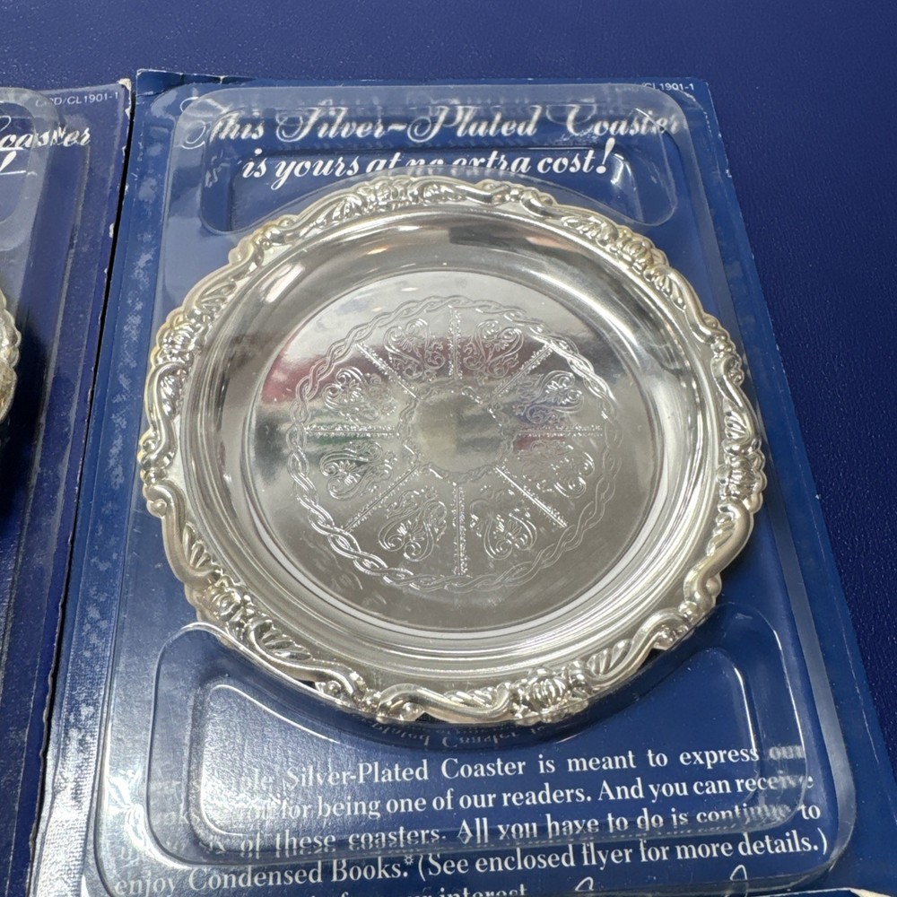 Vintage 1988 Vintage Readers Digest Exclusive Silver Plated Coaster Set of 6- 4"