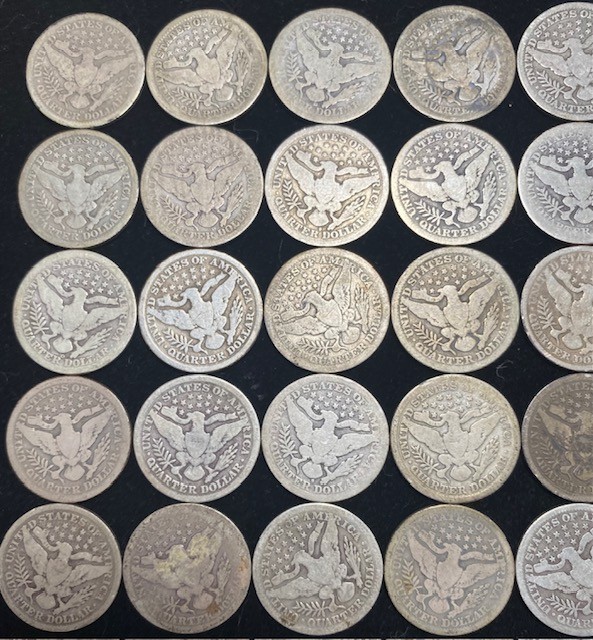 Full Roll 40 Coins. Barber Head Silver Quarters. Average Circulated.