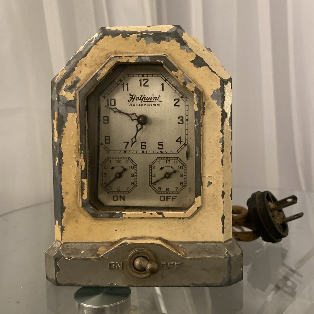 Antique 1920 HOTPOINT JEWELED AUTOMATIC RANGE TIMER WIND UP LUX CLOCK Read