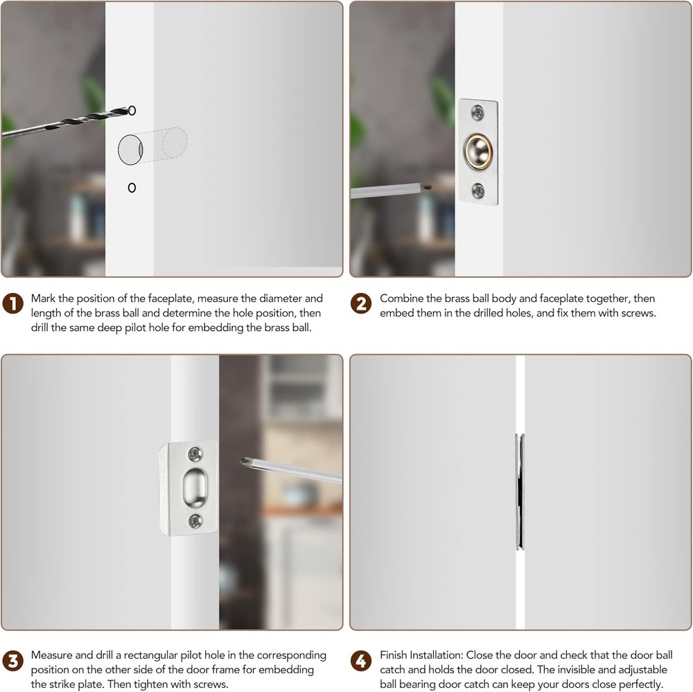 Ravinte 2 Pack Adjustable Door Ball Catch, Silver Closet Door Latch, Solid Brass