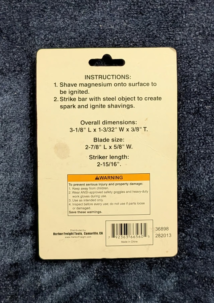 Magnesium Fire Starter - Harbor Freight Tools, unopened in package
