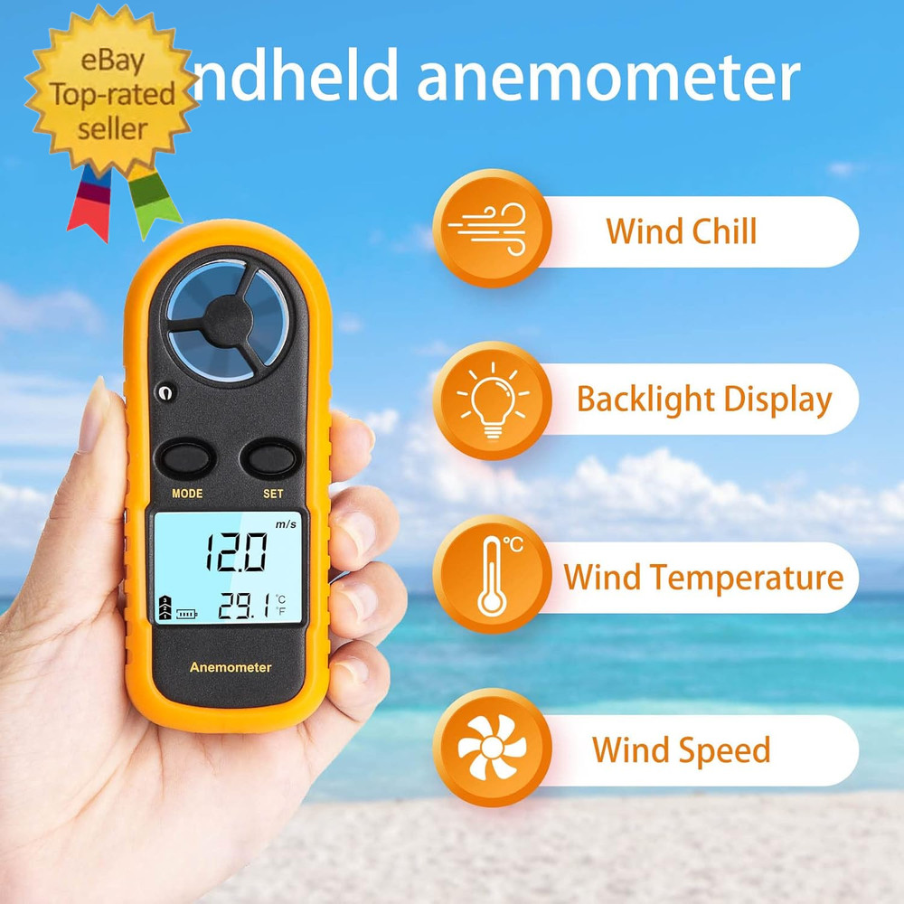 Anemometer Handheld, Light Weight Digital Wind Speed Meter, Wind Speed Temperatu