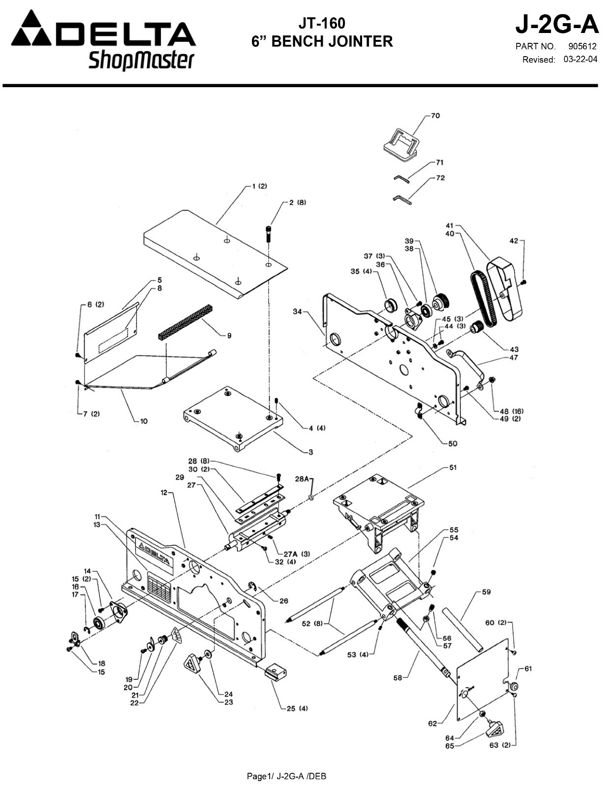 Delta 6" Variable Speed Jointer JT160 Instructions & Parts List Manual #2035