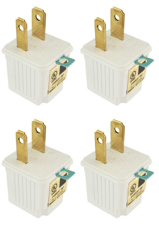 (4) White GROUNDING ADAPTERS Electrical Wall Plug 3 Prong Socket 2 Prong Plug