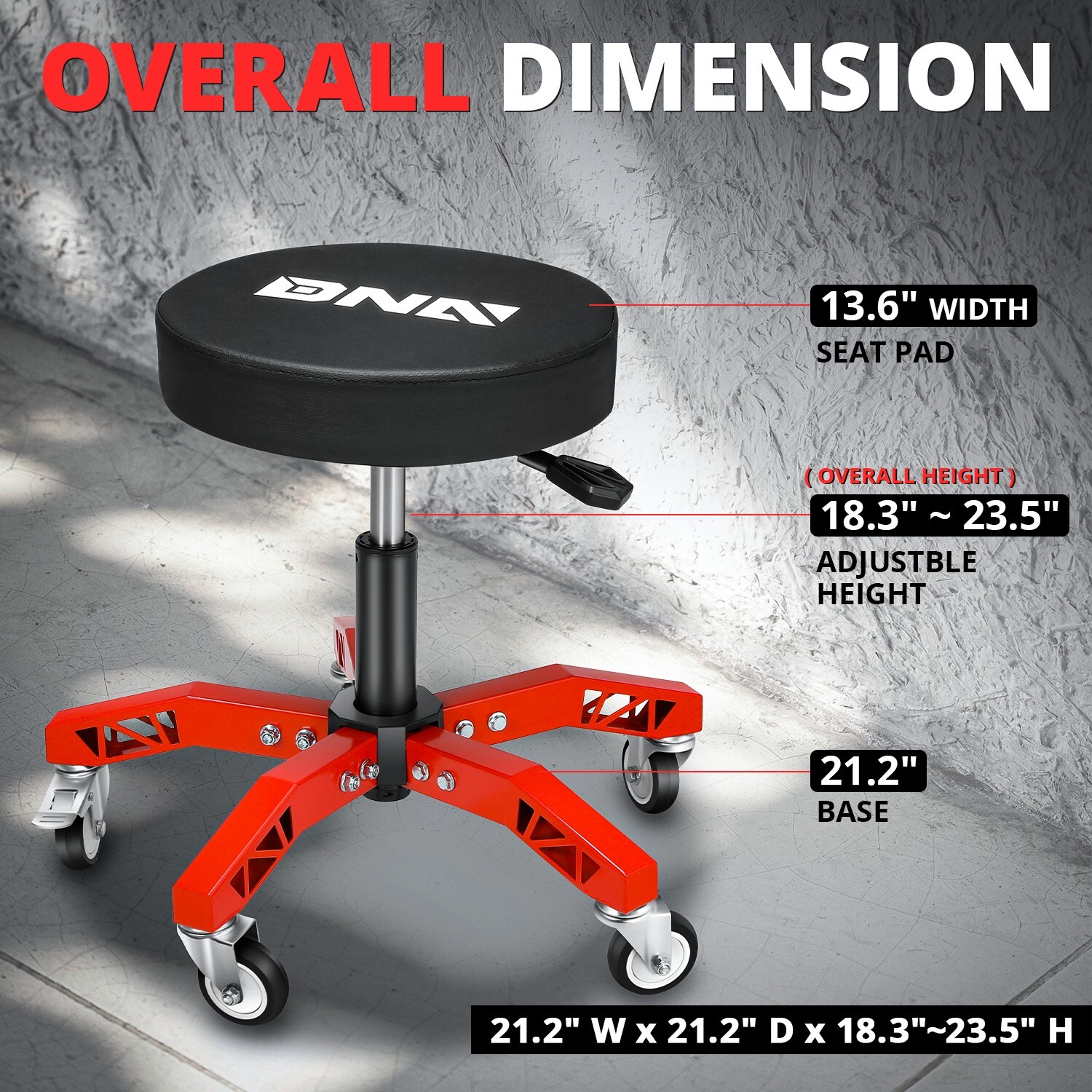 Heavy Duty Adjustable Height Mechanics Rolling Seat Garage Stool Work Shop Red