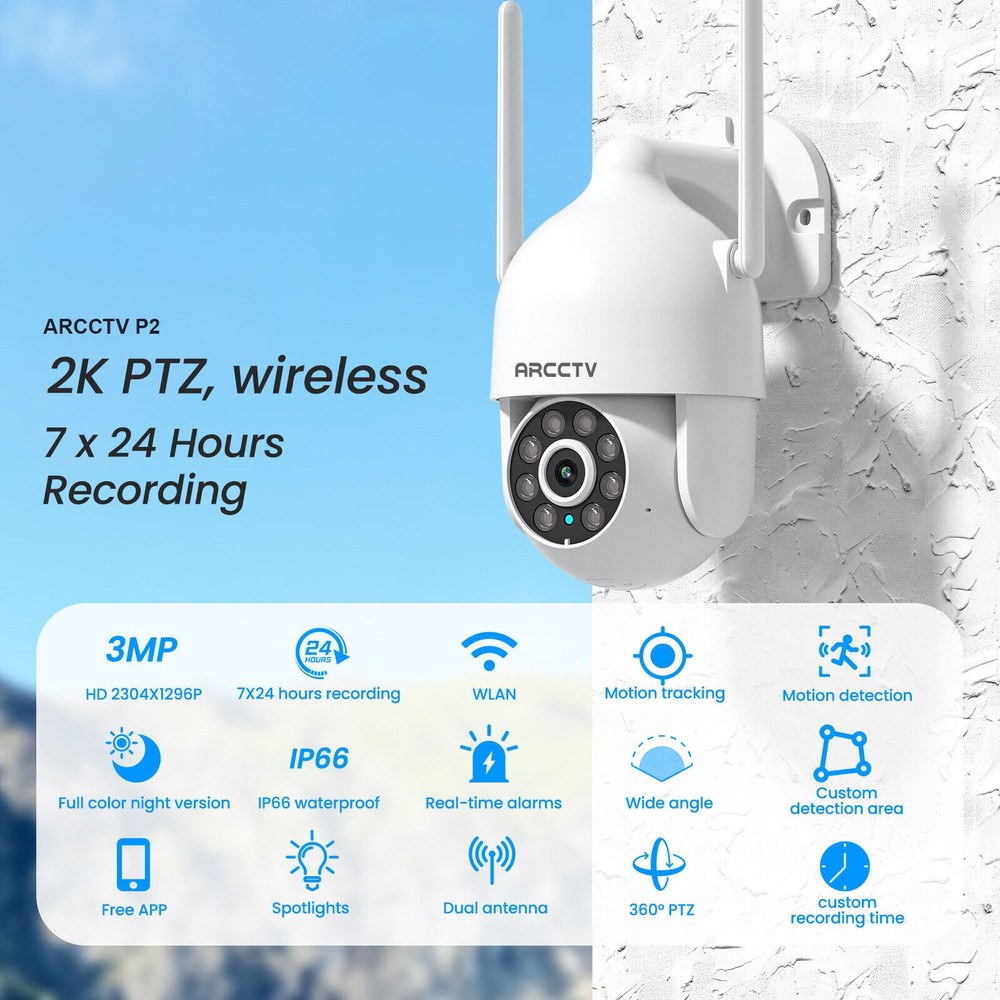 ARCCTV Wireless Security Camera System Pan/Tilt WiFi Camera Outdoor Night Vision