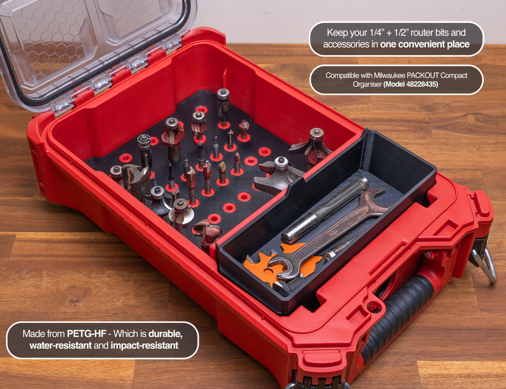 1/2" & 1/4" Router Bit Insert Tray for Packout Organiser Boxes | 3D Printed