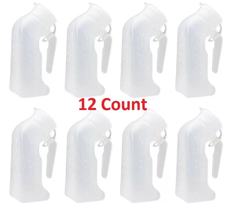 12 Pcs, Male Urinal Urine Pee Bottle With Cover Lid 1 Quart 1000 mL