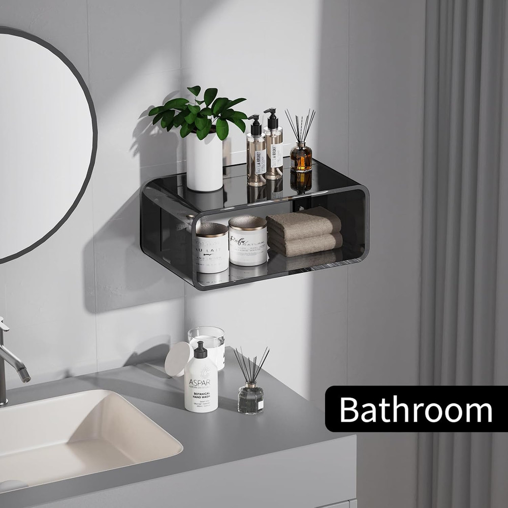 Black Acrylic Floating Nightstand - Wall Mounted Bedside Shelf (Small)