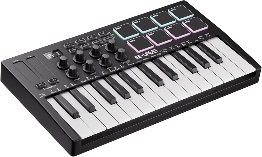 Portable 25-Key MIDI Controller | BT, RGB Pads, Smart Scale | PC, iOS & Android