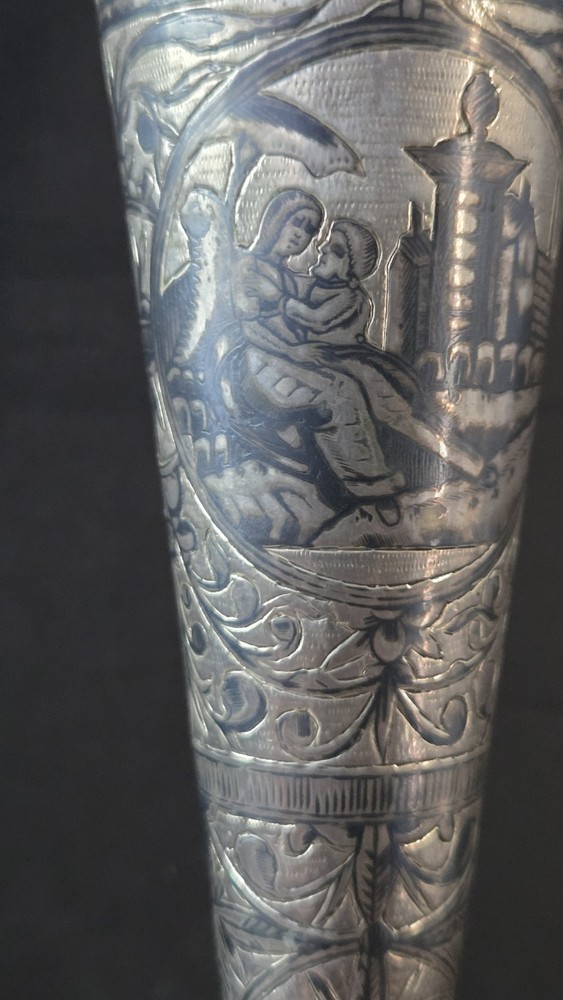 Large Russian Silver Niello Flute Cup