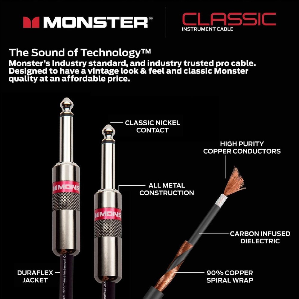 Monster Cable 12 ft Classic Guitar Cable Straight-Straight