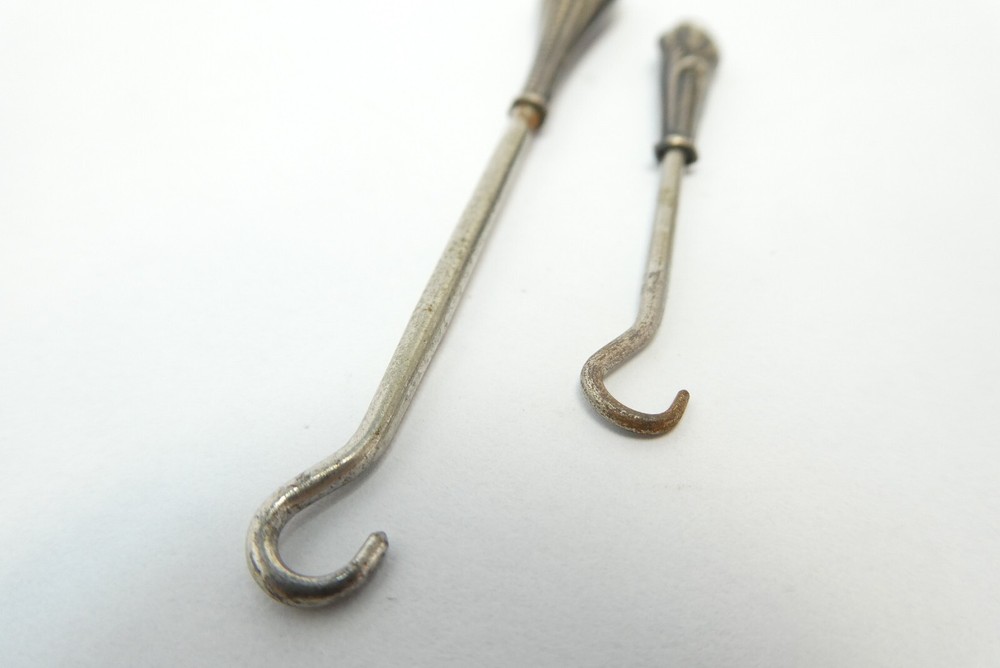 Two Small Button Hooks Sterling Silver Handles Victorian Miniature Mini