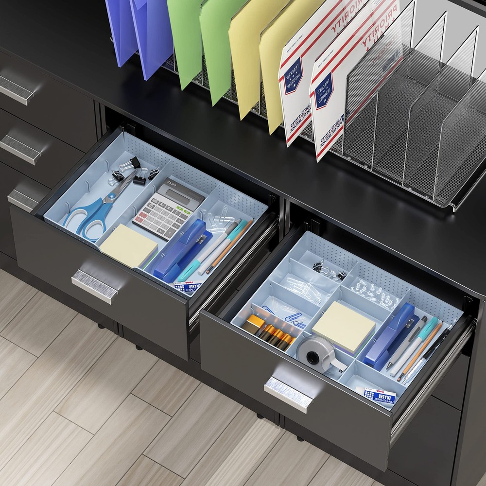 Drawer Organizer Tray with 9 Adjustable Compartments, Blue