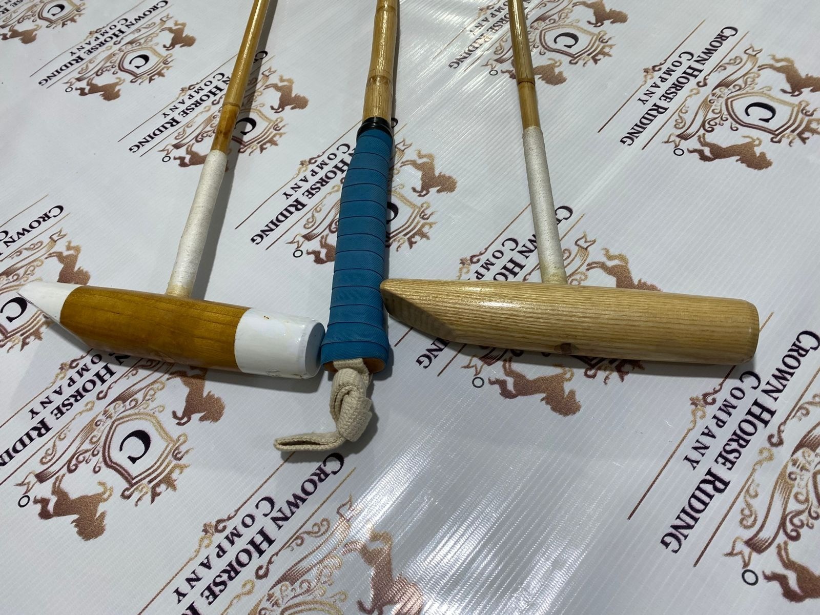 2 Polo Sticks 52" Mallet Handmade Durable Root Cane Wood Head Skene Vintage