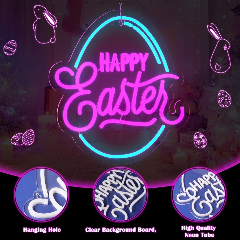 Baquler Easter Neon Sign for Wall Decor Egg Happy Easter LED Neon Light Windo...