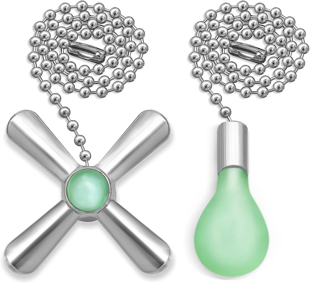 Silver Ceiling Fan Pull Chain Set, 2Pack 3mm Diameter Beaded Fluorescent