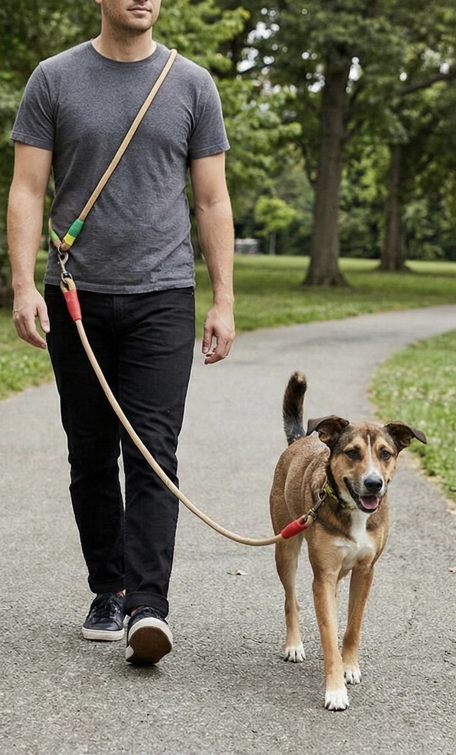 New Wild One Hands-Free Adjustable Rope Dog Leash - Tan/Multi - Standard