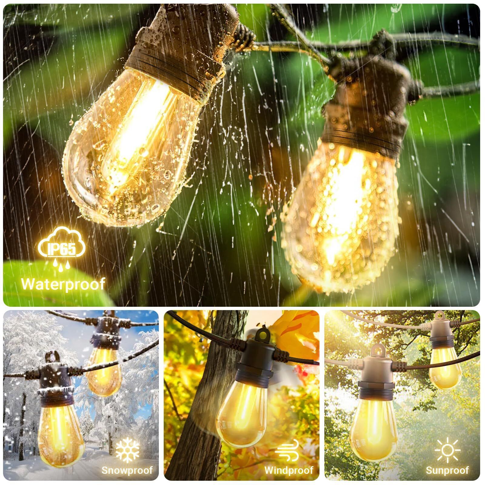 27ft Shatterproof LED String Lights IP65 Outdoor 10 Bulbs E26 Warm White for Gar
