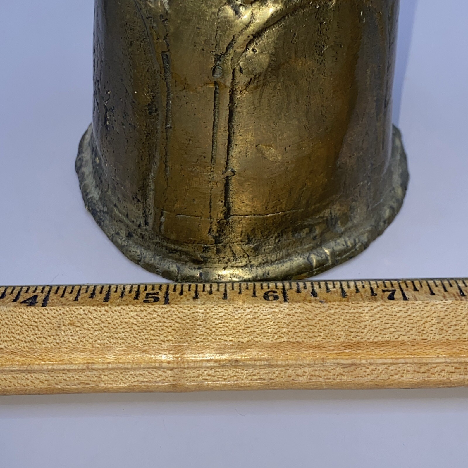 Antique BRONZE TEMPLE BELL Buddhist Tibetan Ritual Temple Bell W/ 4 Faces Handle