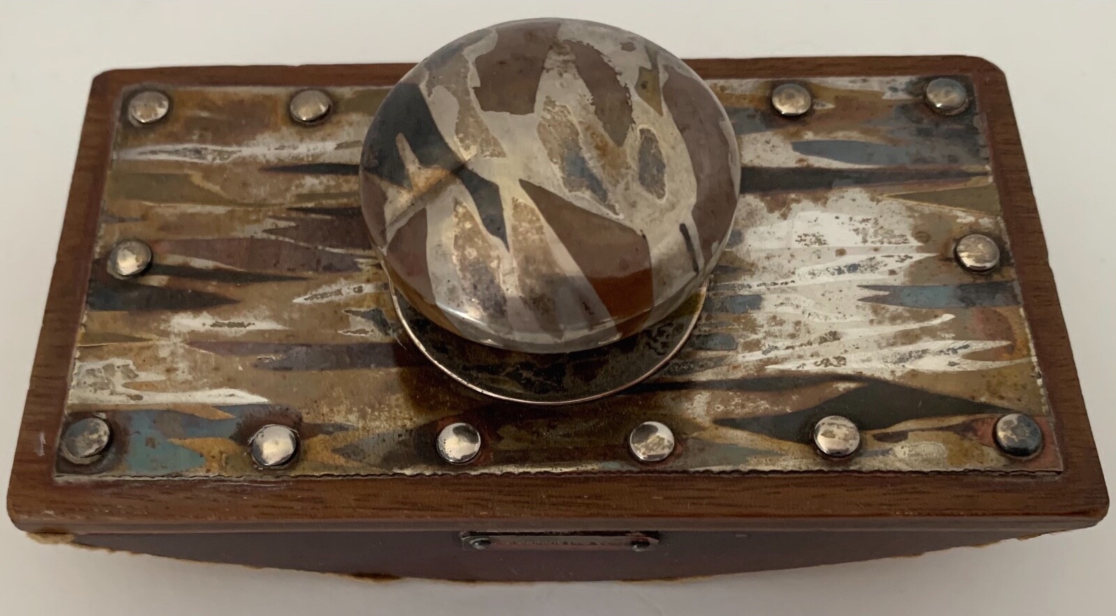 HAMMERED ARTS CRAFTS COPPER STERLING MOKUME JOSEPH HEINRICHS ROCKER BLOTTER 1905