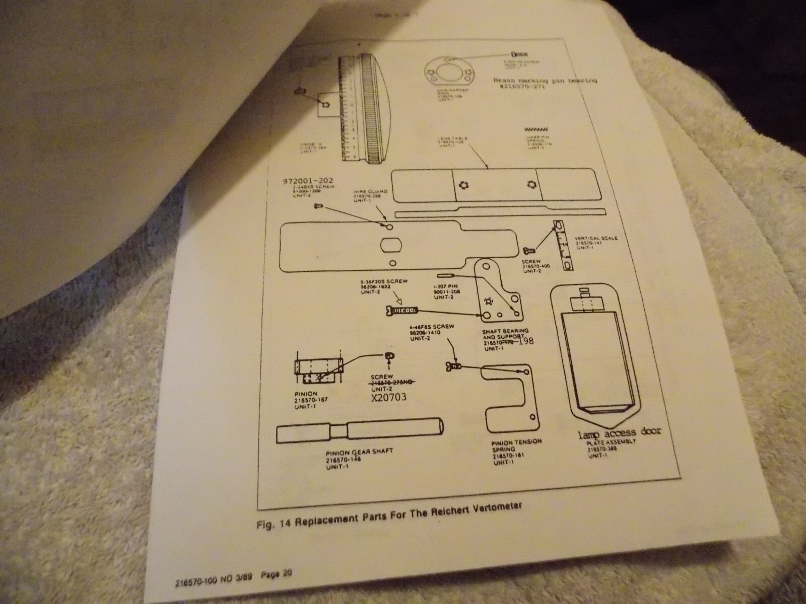Bausch & Lomb Reichert Ophthalmic Model 70 vertometer Catalog PARTS LIST (copy)