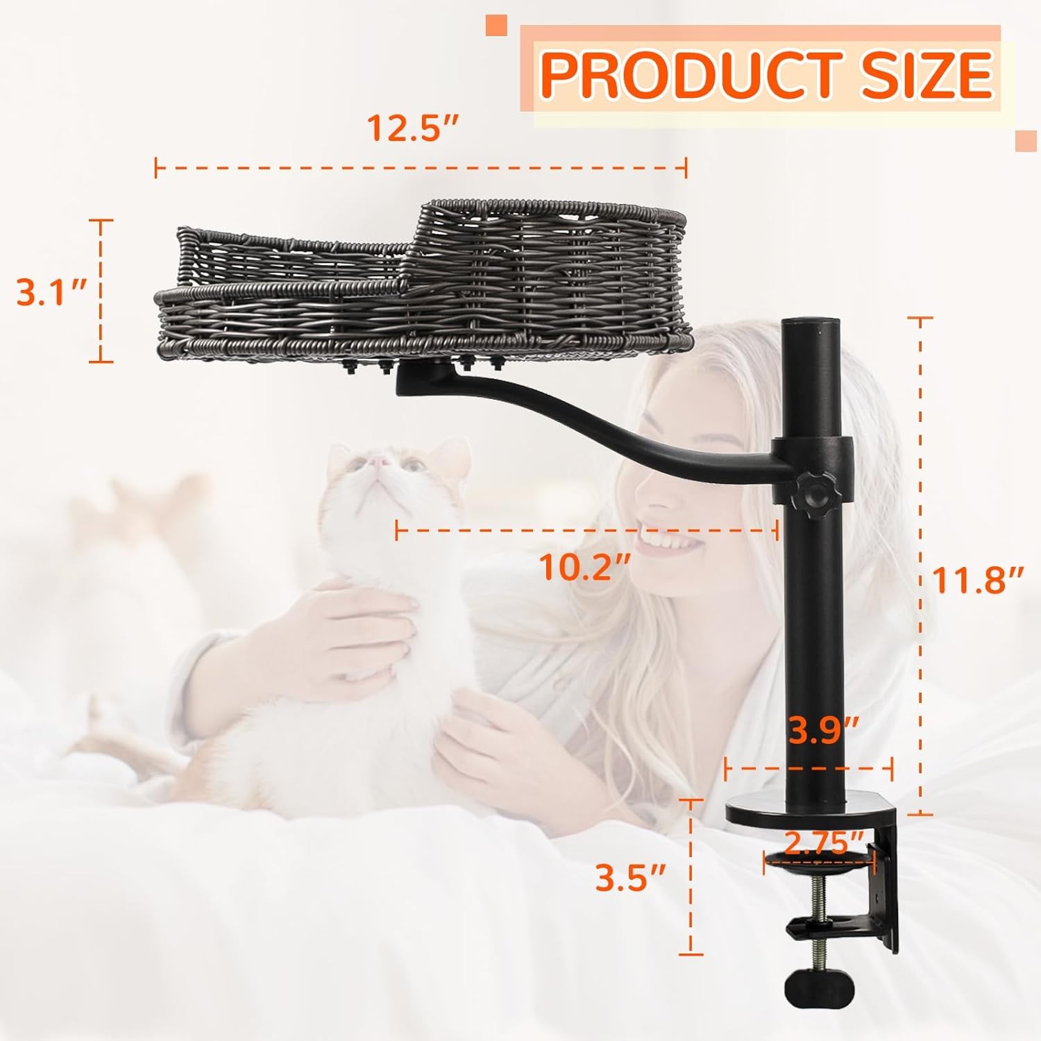 Indoor Elevated Cat Desk Bed Rotation Mounted Perch Adjustable for Office Home