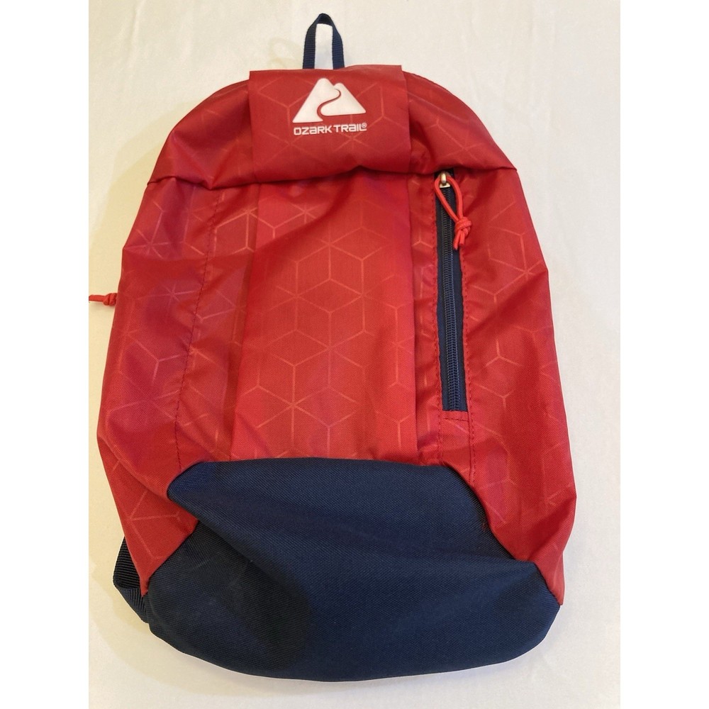 Ozark Trail Red Navy Blue Geometric Pattern Small Hiking Daypack Backpack