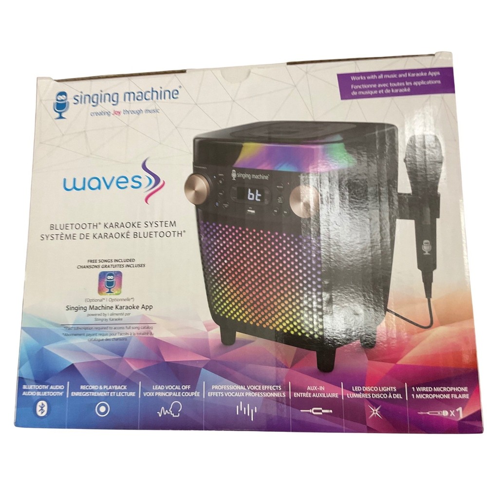Singing Machine Waves Bluetooth Karaoke System SML693BK LED Lights Black NEW