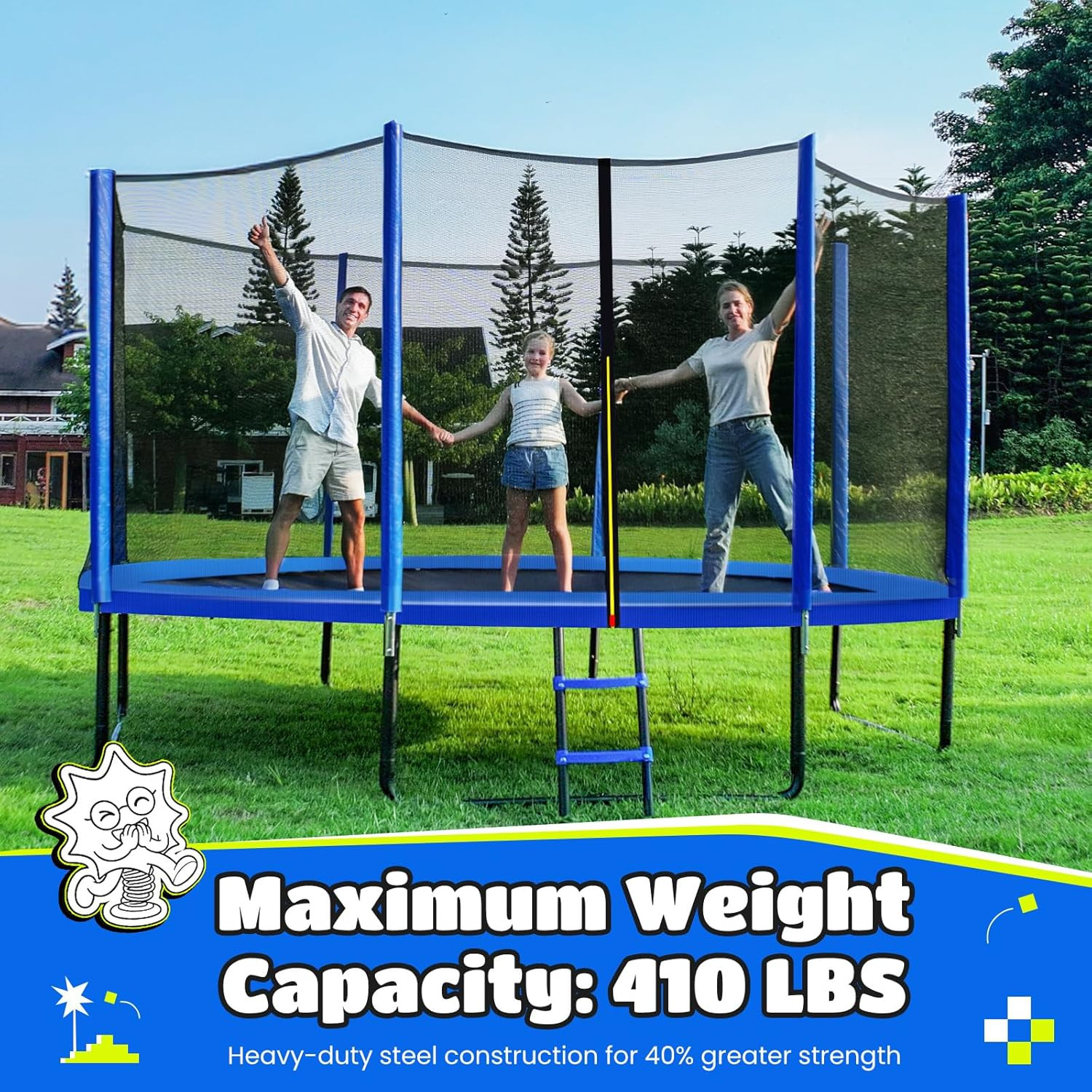 ORCC Trampoline 8FT 10FT 12FT 14FT, Outdoor Tramp with Enclosure Net, 410LBS Yar