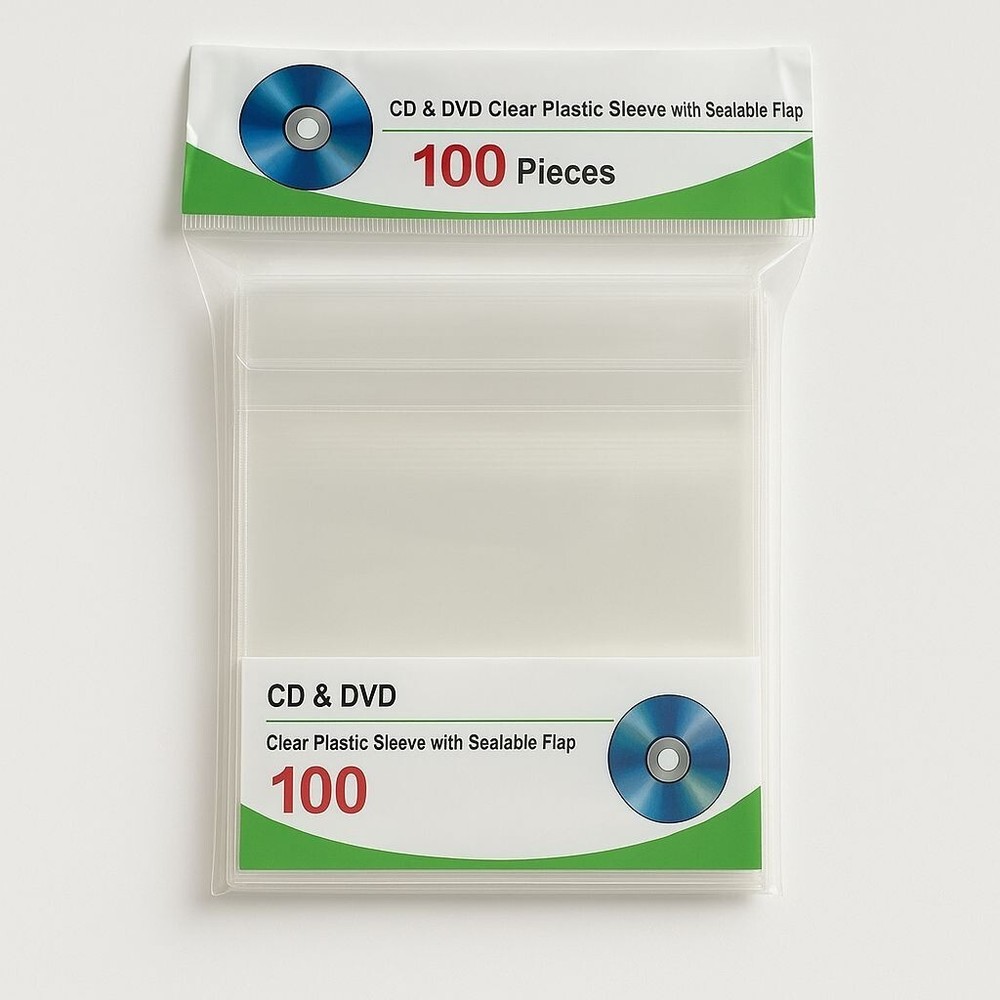 5000 CD DVD CPP Premium Clear Plastic Sleeve w Sealable Flap 100micron 50x100pk