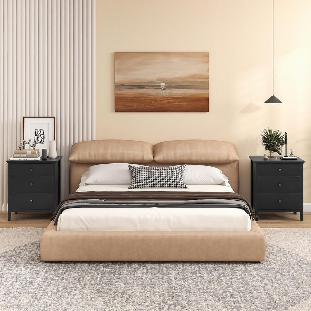 Set of 2 Nightstand with Drawers Solid Structure Side Table for Storage
