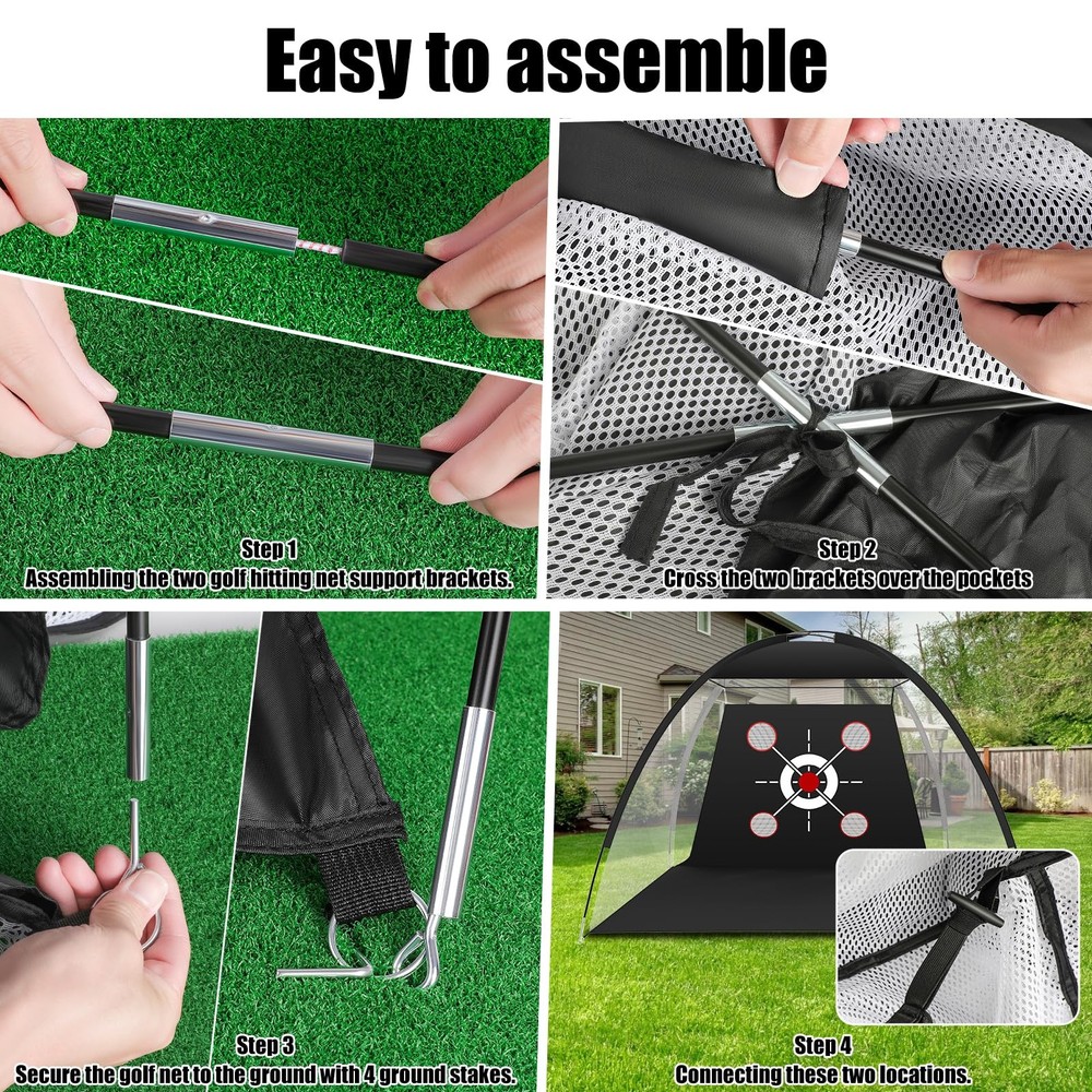 Golf Hitting Net 10x7 FT with Mat - Professional Backyard Practice Set Includes