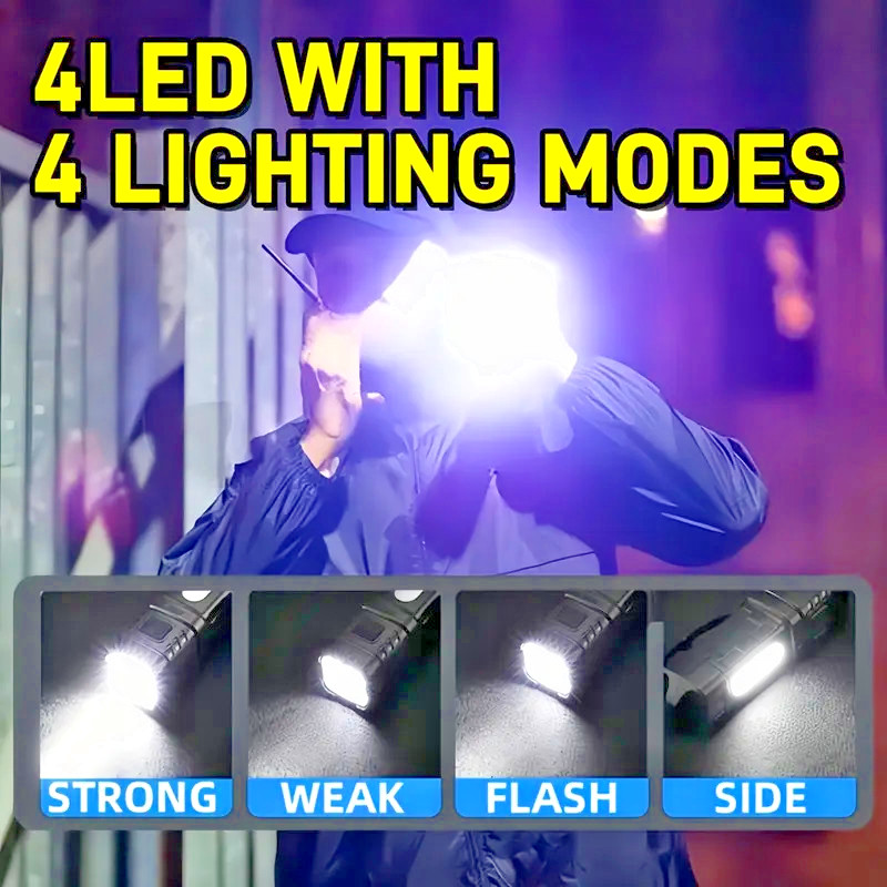 2 x (4) LED Flashlight 4 mode Rechargeable Super Bright Mini Handheld Flashlight