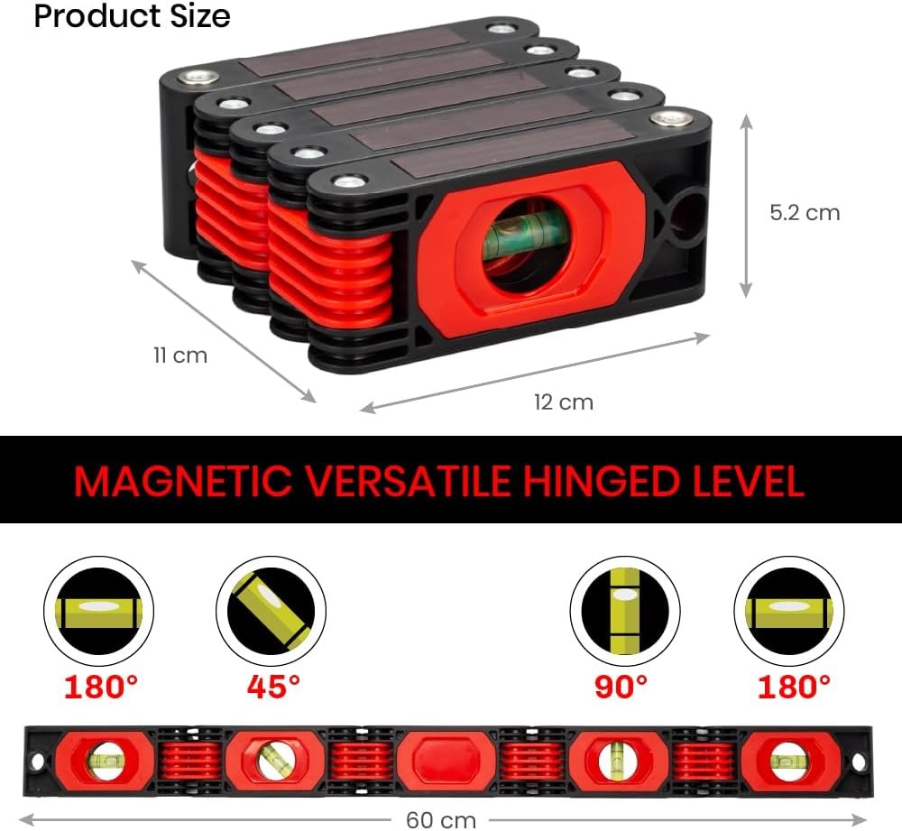 Foldable Multi-Angle Measuring Tool – Magnetic Level Ruler for Red + Black