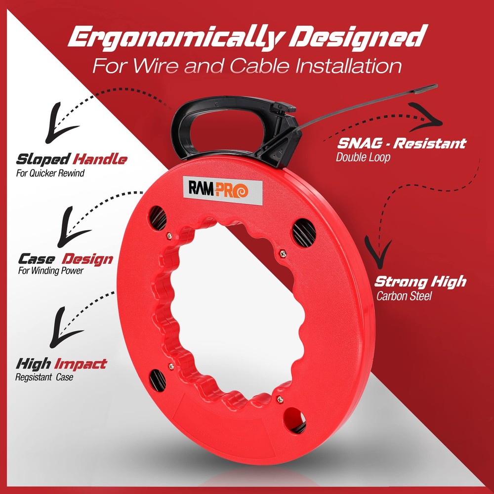 Fish Tape Wire Puller 100ft - Easy to use Cable Tool 100 ft, 100 Ft