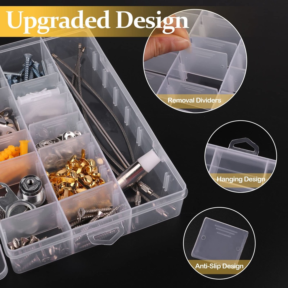 2 Pack 24 Grids Clear Plastic Organizer Box, Storage Container with Adjustable D