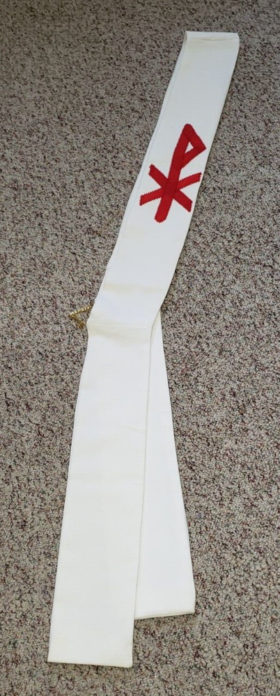 DEACON STOLE VESTMENT WHITE W/RED CHI RHO
