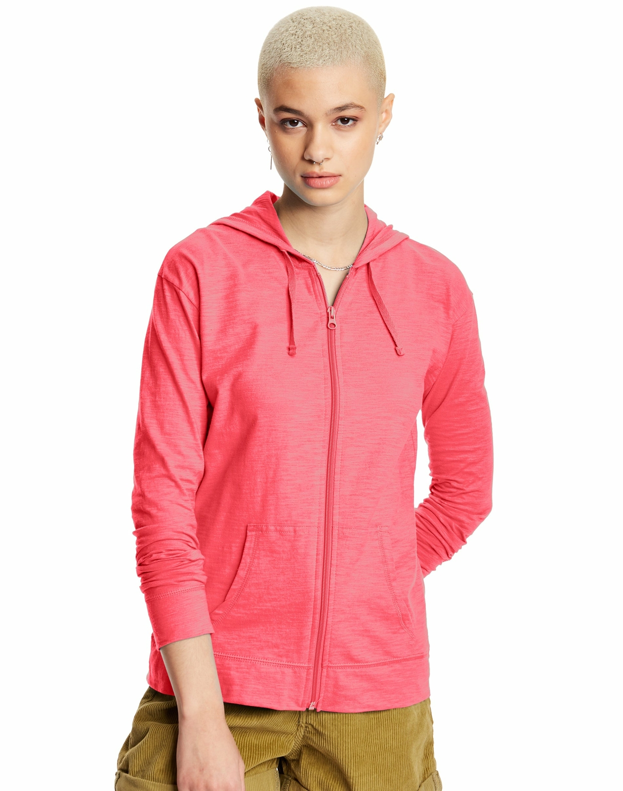 Hanes Women's Hoodie Lightweight Pockets Slub Jersey Full Zip Sweatshirt Casual