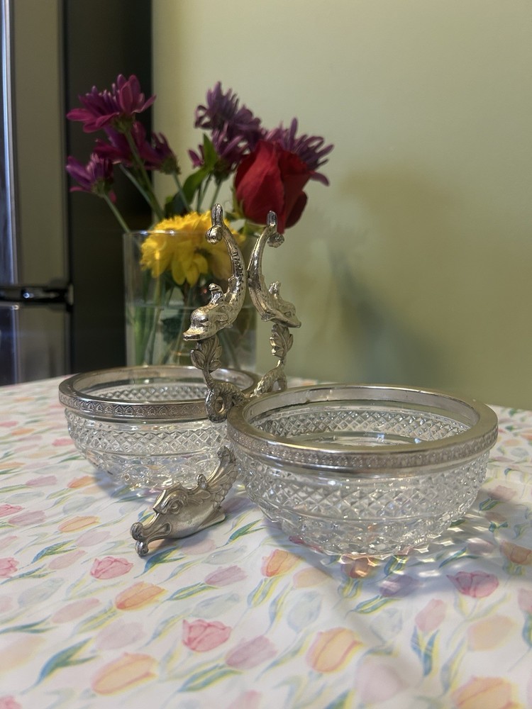 Vintage Crystal Double Caviar Serving Bowl