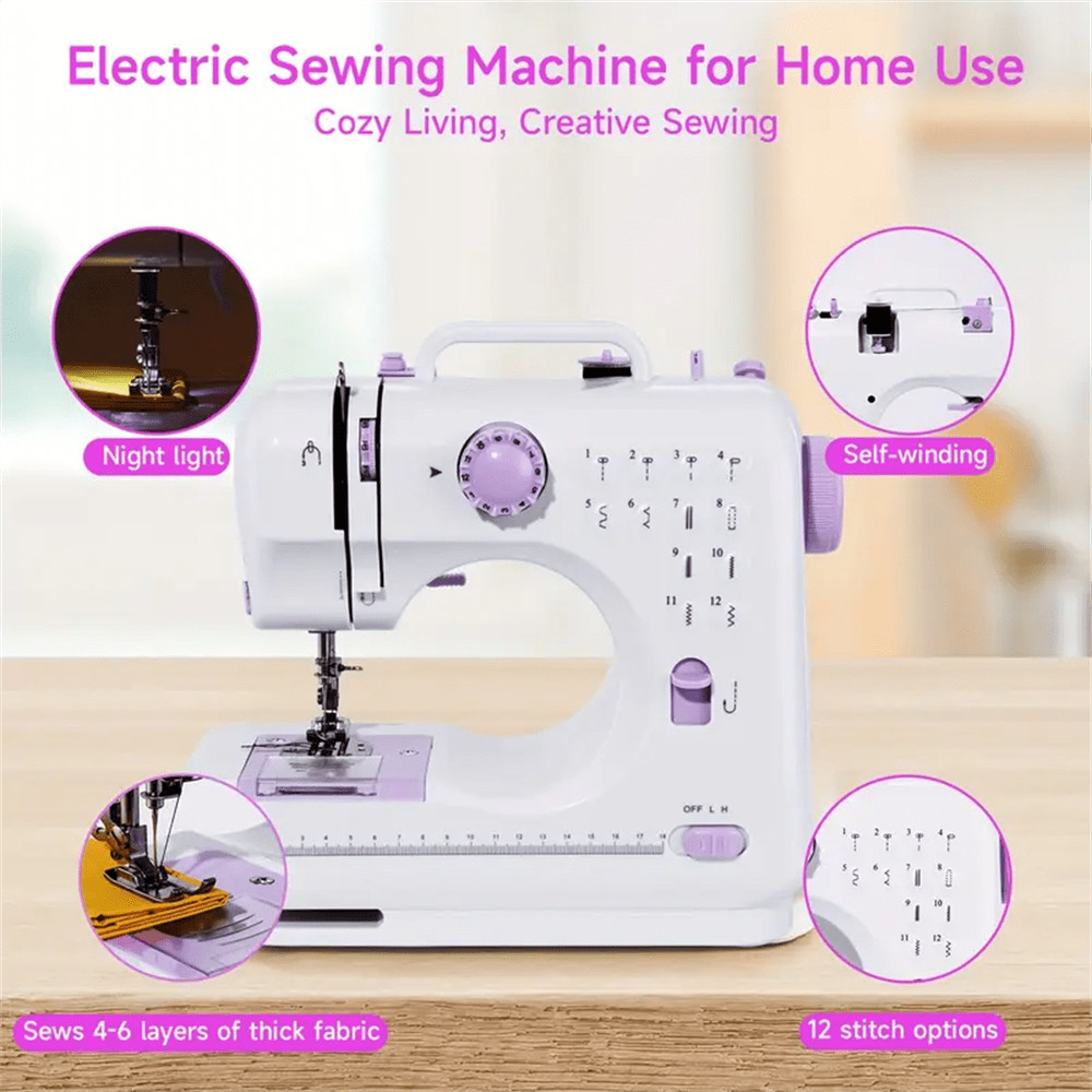 Mini Sewing Machine, Built-In 12-Needle Multi-Function Pedal Automatic-FGQA