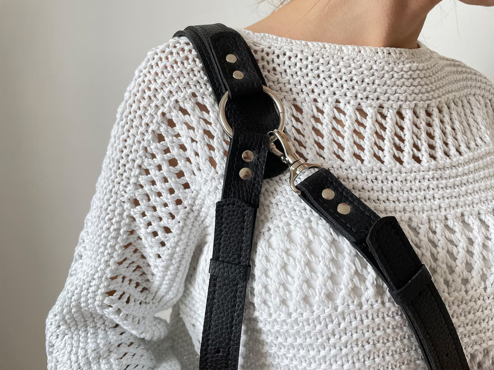 Vegan Leather Double Camera Harness with Silver Hardware