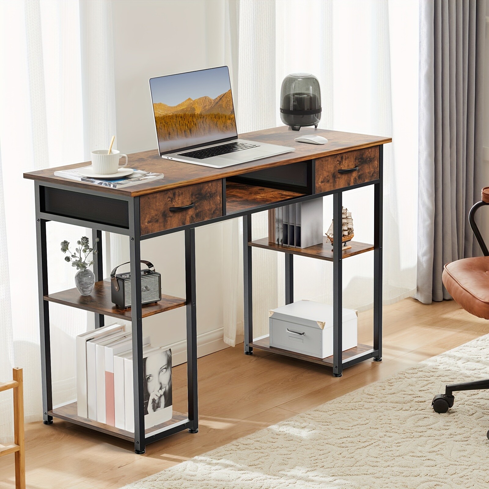 32/48-inch Computer Desk With 2 Fabric Drawers Storage, Keyboard Tray Included