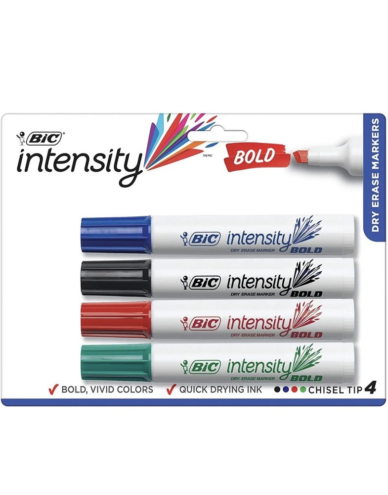 NEW Bic intensity Bold Dry Erase Marker Set Chisel Tip 4ct. Assorted Colors