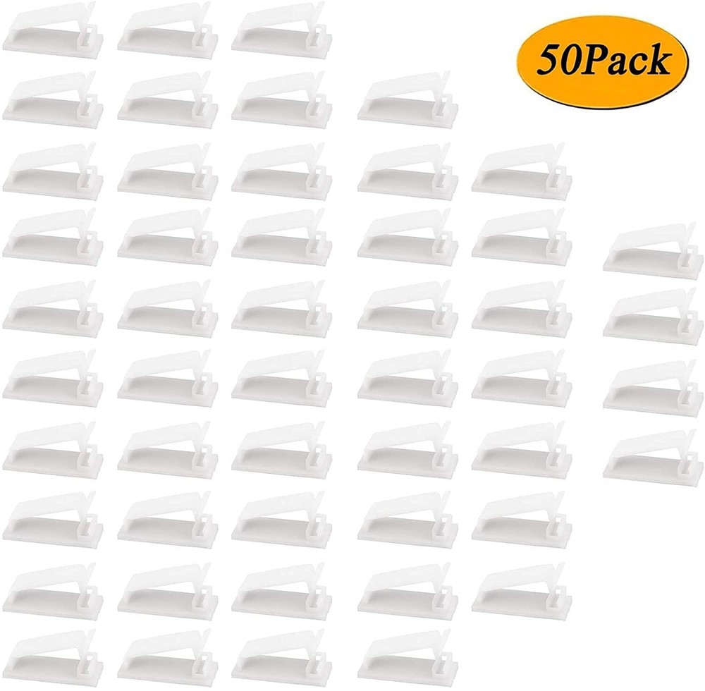 50Pcs Self-Adhesive Cable Management Clips, White
